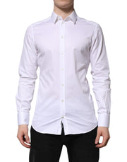 Dolce & Gabbana White Cotton GOLD Long Sleeve Men Dress Shirt