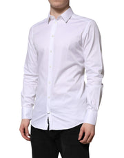 Dolce & Gabbana White Cotton GOLD Long Sleeve Men Dress Shirt