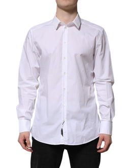Dolce & Gabbana White Cotton GOLD Long Sleeves Dress Shirt