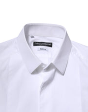 Dolce & Gabbana White Cotton GOLD Long Sleeves Men Dress Shirt