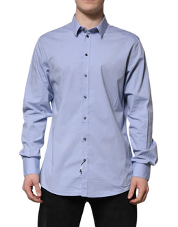 Dolce & Gabbana Blue Cotton GOLD Long Sleeves Dress Shirt