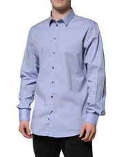 Dolce & Gabbana Blue Cotton GOLD Long Sleeves Dress Shirt