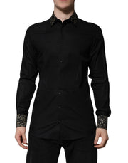 Dolce & Gabbana Black Cotton GOLD Long Sleeves Dress Shirt