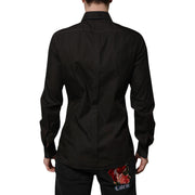 Dolce & Gabbana Black Cotton Jacquard GOLD Collar Dress Shirt