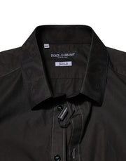 Dolce & Gabbana Black Cotton Jacquard GOLD Collar Dress Shirt