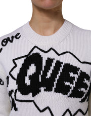 Dolce & Gabbana White Wool Knit Crew Neck Pullover Sweater