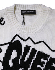 Dolce & Gabbana White Wool Knit Crew Neck Pullover Sweater