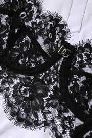 Dolce & Gabbana White Lace Cotton V-Neck Short Sleeves Top