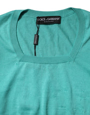 Dolce & Gabbana Aqua Blue Silk Short Sleeves Square Neck Top