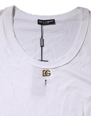 Dolce & Gabbana White Cotton Sleeveless Round Neck Tank Top