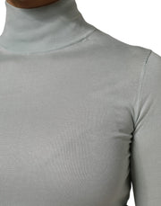Dolce & Gabbana Light Green Silk Turtleneck 3/4 Sleeves Top