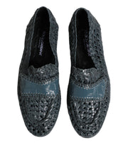 Dolce & Gabbana Blue Woven Leather Slip On Loafers Shoes
