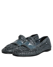 Dolce & Gabbana Blue Woven Leather Slip On Loafers Shoes