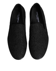 Dolce & Gabbana Black Jacquard Slip On Loafers Formal Shoes