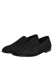 Dolce & Gabbana Black Jacquard Slip On Loafers Formal Shoes