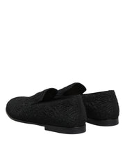 Dolce & Gabbana Black Jacquard Slip On Loafers Formal Shoes