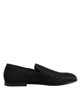 Dolce & Gabbana Black Jacquard Slip On Loafers Formal Shoes