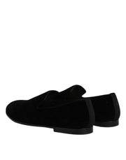 Dolce & Gabbana Black Velvet Slip On Loafers Formal Shoes