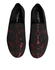 Dolce & Gabbana Red Black Jacquard Slip On Loafers Shoes