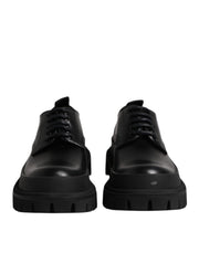 Dolce & Gabbana Black Leather Lace Up Derby Men Dress Shoes