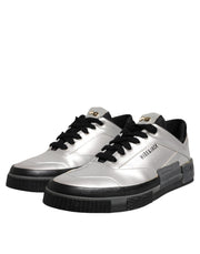 HIDE & JACK Metallic Silver Low Top Lace Up Sneakers Shoes
