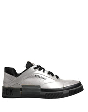 HIDE & JACK Metallic Silver Low Top Lace Up Sneakers Shoes