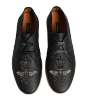Dolce & Gabbana Black Leather Bee Crown Low Top Sneakers Shoes