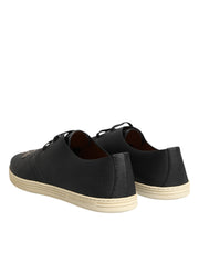 Dolce & Gabbana Black Leather Bee Crown Low Top Sneakers Shoes