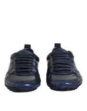 Dolce & Gabbana Dark Blue Leather Low Top Men Sneakers Shoes