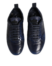Dolce & Gabbana Dark Blue Leather Low Top Men Sneakers Shoes