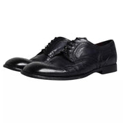 Dolce & Gabbana Dark Blue Leather Derby Wingtip Formal Shoes