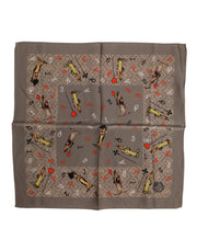 Dolce & Gabbana Brown Silk Printed Square Men Foulard Scarf
