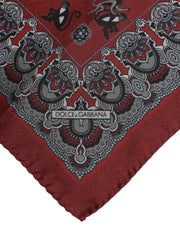 Dolce & Gabbana Maroon Monkey Print Silk Square Foulard Scarf