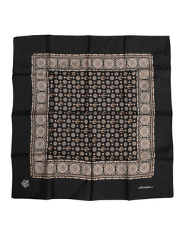 Dolce & Gabbana Black Brown Patterned Square Foulard Scarf