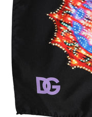 Dolce & Gabbana Black Multicolor Print Square Foulard Scarf