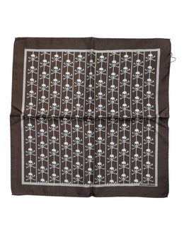 Dolce & Gabbana Brown Skull Silk Square Men Foulard Scarf