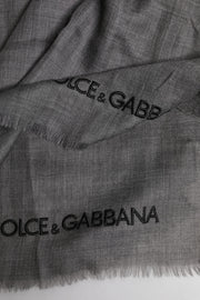Dolce & Gabbana Gray Logo Print Neck Warmer Wrap Shawl Scarf