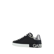 Dolce & Gabbana Black Calf Leather Bos Taurus Low Top Sneakers