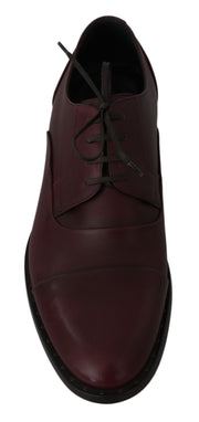 Dolce & Gabbana Red Bordeaux Leather Derby Formal Shoes
