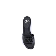 Valentino Garavani Black Calf Leather Bos Taurus Flat Sandals
