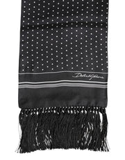 Dolce & Gabbana Black White Polka Dot Fringes Foulard Scarf