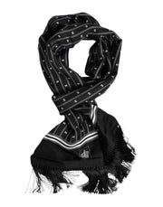 Dolce & Gabbana Black Silk Printed Fringes Men Foulard Scarf