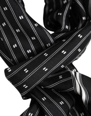 Dolce & Gabbana Black Silk Printed Fringes Men Foulard Scarf