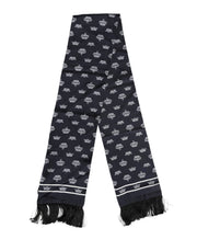 Dolce & Gabbana Black Silk Crown Fringes Men Foulard Scarf