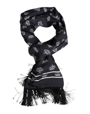 Dolce & Gabbana Black Silk Crown Fringes Men Foulard Scarf