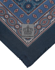 Dolce & Gabbana Blue Printed Silk Square Men Foulard Scarf