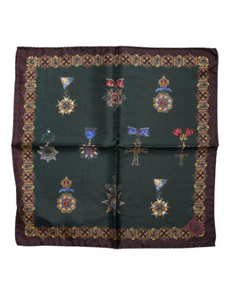 Dolce & Gabbana Green Medals Silk Square Foulard Scarf