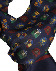 Dolce & Gabbana Blue Silk Printed Fringes Foulard Scarf