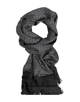 Dolce & Gabbana Black Patterned Fringes Men Foulard Scarf