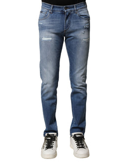 Dolce & Gabbana Blue Washed Cotton Skinny Men Denim Jeans